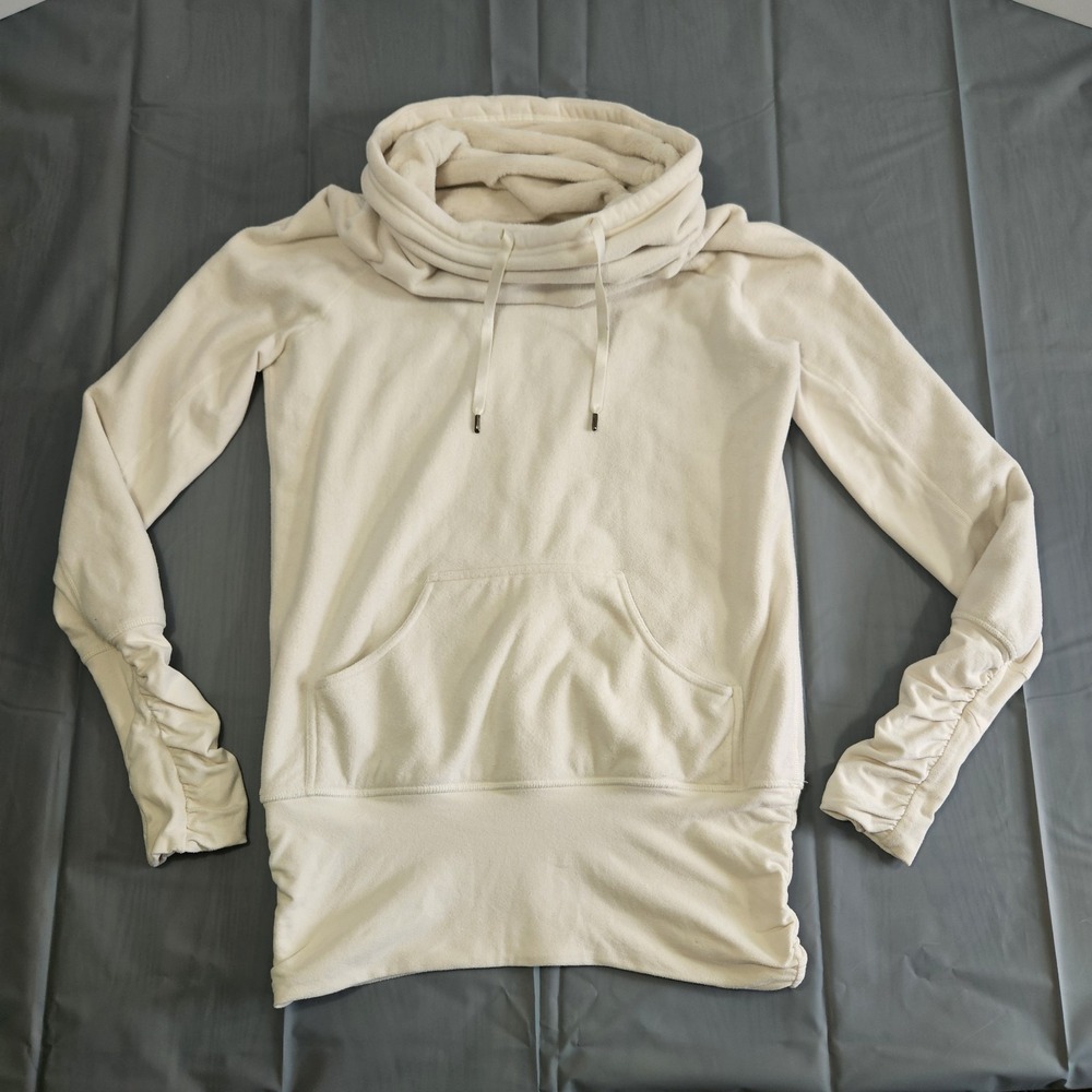 LULULEMON Don't Hurry Be Happy Pullover ivory Fleece Cowl Neck Rare Sz 4